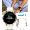 imageGarmin Venu 4 41mm AMOLED Advanced Health ampamp Fitness GPS Smartwatch Bright ampamp Colorful Display Builtin Flashlight Up to 10 Days Slate with Black Silicone Band wWearable4U White Earbuds BundleLunar GoldBone