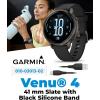 imageGarmin Venu 4 41mm AMOLED Advanced Health ampamp Fitness GPS Smartwatch Bright ampamp Colorful Display Builtin Flashlight Up to 10 Days Slate with Black Silicone Band wWearable4U White Earbuds BundleSlateBlack