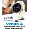 imageGarmin Venu 4 41mm AMOLED Advanced Health ampamp Fitness GPS Smartwatch Bright ampamp Colorful Display Builtin Flashlight Up to 10 Days Slate with Black Silicone Band wWearable4U White Earbuds BundleLunar GoldBone