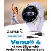 imageGarmin Venu 4 41mm AMOLED Advanced Health ampamp Fitness GPS Smartwatch Bright ampamp Colorful Display Builtin Flashlight Up to 10 Days Slate with Black Silicone Band wWearable4U White Earbuds BundleSilverPeriwinkle