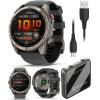 imageWearable4U Garmin Fenix 8 Pro  47mm AMOLED Premium Connected Multisport GPS Smartwatch inReach Technology Sapphire Titanium with GraphiteBlack Silicone Band w PowerBank BundleTitanium  GraphiteBlack