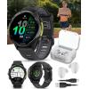 imageWearable4U Garmin Forerunner 970 Carbon Gray DLC Titanium Smartwatch with Black Case and BlackTranslucent Whitestone Band White Earbuds Bundle956  Black