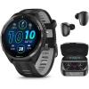 imageWearable4U  Garmin Forerunner 965 Premium GPS Running and Triathlon 47mm Smartwatch with AMOLED Touchscreen Display Carbon Gray DLC Titanium Bezel with Black Silicone Band with Black Earbuds