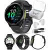 imageWearable4U Garmin Forerunner 970 Carbon Gray DLC Titanium Smartwatch with Black Case and BlackTranslucent Whitestone Band White Earbuds Bundle956  Black