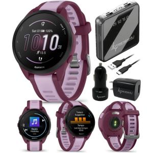 imageGarmin Forerunner 165 Music Running Smartwatch Colorful AMOLED Touchscreen Training Metrics and Recovery Insights Includes Wearable4U PowerPack Adapters Bundle BerryLilacBerryLilac