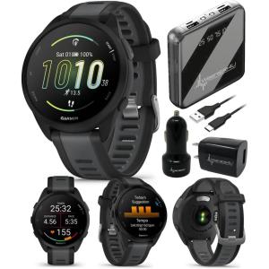 imageGarmin Forerunner 165 Music Running Smartwatch Colorful AMOLED Touchscreen Training Metrics and Recovery Insights Includes Wearable4U PowerPack Adapters Bundle BerryLilacBlackSlate Gray