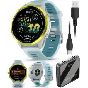imageGarmin Forerunner 570 47mm Advanced GPS Running ampamp Triathlon Smartwatch AMOLED Display Training ampamp Recovery Amp Yellow Aluminum wTranslucent WhitestoneTurquoise Band w Wearable4U PowerBank BundleYellow  Whitestone PowerBank
