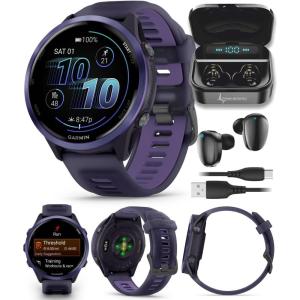 imageGarmin Forerunner 570 47mm Advanced GPS Running ampamp Triathlon Smartwatch AMOLED Display Training ampamp Recovery Amp Yellow Aluminum wTranslucent WhitestoneTurquoise Band w Wearable4U PowerBank BundleIndigo Purple BLK EarBuds