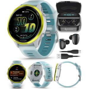 imageGarmin Forerunner 570 47mm Advanced GPS Running ampamp Triathlon Smartwatch AMOLED Display Training ampamp Recovery Amp Yellow Aluminum wTranslucent WhitestoneTurquoise Band w Wearable4U PowerBank BundleYellow  Whitestone BLK EarBuds