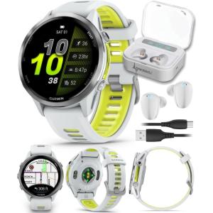 imageGarmin Forerunner 955 GPS Running Smartwatch Tailored to Triathletes LongLasting Battery Whitestone with Wearable4U White Earbuds Bundle