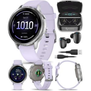 imageGarmin Venu 4 41mm AMOLED Advanced Health ampamp Fitness GPS Smartwatch Bright ampamp Colorful Display Builtin Flashlight Up to 10 Days Slate with Black Silicone Band wWearable4U White Earbuds BundleSilverPeriwinkle