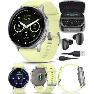 imageGarmin Venu 4 41mm AMOLED Advanced Health ampamp Fitness GPS Smartwatch Bright ampamp Colorful Display Builtin Flashlight Up to 10 Days Slate with Black Silicone Band wWearable4U White Earbuds BundleSilverCitron
