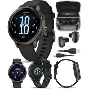 imageGarmin Venu 4 41mm AMOLED Advanced Health ampamp Fitness GPS Smartwatch Bright ampamp Colorful Display Builtin Flashlight Up to 10 Days Slate with Black Silicone Band wWearable4U White Earbuds BundleSlateBlack