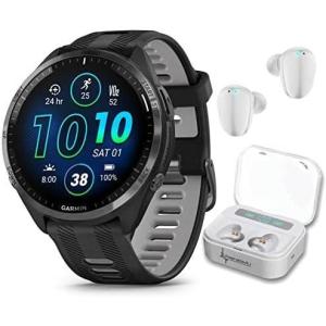 imageWearable4U  Garmin Forerunner 965 Premium GPS Running and Triathlon 47mm Smartwatch with AMOLED Touchscreen Display Carbon Gray DLC Titanium Bezel with Black Silicone Band with White Earbuds