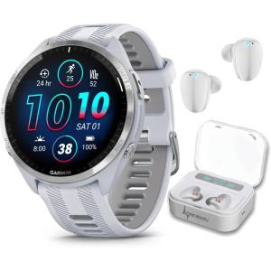 imageWearable4U  Garmin Forerunner 965 Premium GPS Running and Triathlon 47mm Smartwatch with AMOLED Touchscreen Display Titanium Bezel with Whitestone Silicone Band with White Earbuds Bundle