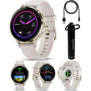 imageWearable4U  Garmin Venu 3S GPS Smartwatch AMOLED Display 41mm Watch Advanced Health and Fitness Features Up to 10 Days of Battery Wheelchair Mode Sleep Coach French Gray with Power BankSoft GoldIvory