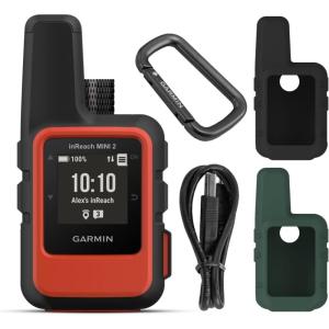 imageWearable4U  Garmin inReach Mini 2 Lightweight and Compact Satellite Communicator Hiking Handheld Flame Red with 2 Pack Cases BlackKhaki Bundle