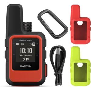 imageWearable4U  Garmin inReach Mini 2 Lightweight and Compact Satellite Communicator Hiking Handheld Flame Red with 2 Pack Cases OrangeLime Bundle