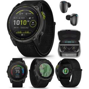 imageWearable4U Garmin Enduro 3  51 mm Solar Sapphire Ultraperformance GPS Smartwatch Carbon Gray DLC Titanium with Black UltraFit Nylon Strap BundleBlack EarBuds