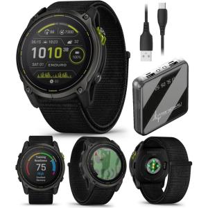 imageWearable4U Garmin Enduro 3  51 mm Solar Sapphire Ultraperformance GPS Smartwatch Carbon Gray DLC Titanium with Black UltraFit Nylon Strap BundlePower Bank
