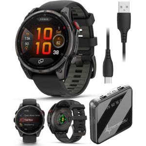 imageWearable4U Garmin Fenix 8 Pro  47mm AMOLED Premium Connected Multisport GPS Smartwatch inReach Technology Sapphire Titanium with GraphiteBlack Silicone Band w PowerBank BundleCarbon Gray DLC Titanium  BlackPebble Gray