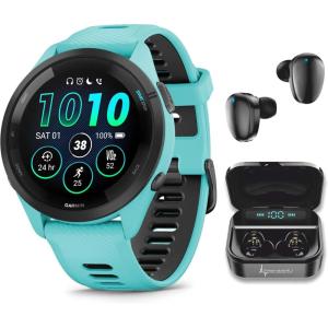 imageWearable4U Garmin Forerunner 265 Music GPS Running 46 mm Smartwatch Aqua with AMOLED 13 in Touchscreen Display Black Earbuds Bundle