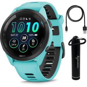 imageWearable4U Garmin Forerunner 265 Music GPS Running 46 mm Smartwatch Aqua with AMOLED 13 in Touchscreen Display EBank Bundle