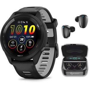 imageWearable4U Garmin Forerunner 265 Music GPS Running 46 mm Smartwatch Black with AMOLED 13 in Touchscreen Display Black Earbuds Bundle