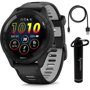 imageWearable4U Garmin Forerunner 265 Music GPS Running 46 mm Smartwatch Black with AMOLED 13 in Touchscreen Display EBank Bundle