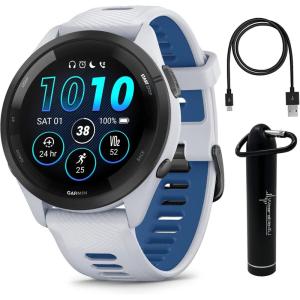 imageWearable4U Garmin Forerunner 265 Music GPS Running 46 mm Smartwatch Whitestone with AMOLED Touchscreen Display EBank Bundle