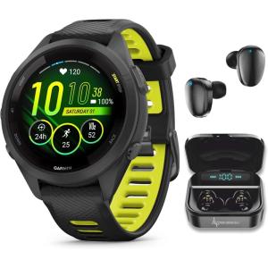 imageWearable4U Garmin Forerunner 265S Music GPS Running 42 mm Smartwatch Black with AMOLED 11in Touchscreen Display Black Earbuds Bundle