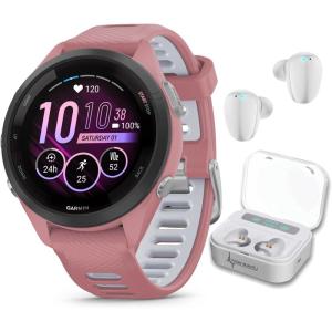 imageWearable4U Garmin Forerunner 265S Music GPS Running 42 mm Smartwatch Pink with AMOLED 11in Touchscreen Display White Earbuds Bundle
