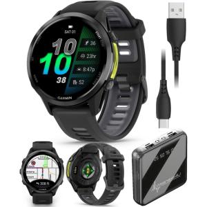 imageWearable4U Garmin Forerunner 970 Carbon Gray DLC Titanium Smartwatch with Black Case and BlackTranslucent Whitestone Band AMOLED Display with Garmin HRM 600 ML Power Bank BundlePower Bank