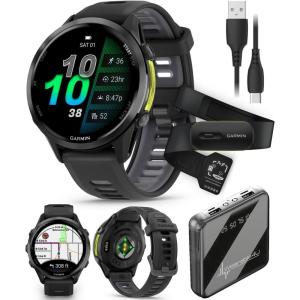 imageWearable4U Garmin Forerunner 970 Carbon Gray DLC Titanium Smartwatch with Black Case and BlackTranslucent Whitestone Band AMOLED Display with Garmin HRM 600 ML Power Bank BundlePower Bank HRM 600 S