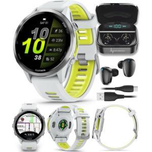 imageWearable4U Garmin Forerunner 970 Carbon Gray DLC Titanium Smartwatch with Black Case and BlackTranslucent Whitestone Band White Earbuds Bundle955  Whitestone
