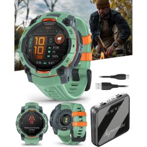 imageWearable4U Garmin Instinct 3 45mm AMOLED Display Rugged Outdoor GPS Smartwatch MetalReinforced Bezel Builtin Flashlight Up to 18 Days of Battery Life Neotropic with Neotropic Band Bundle