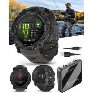 imageWearable4U Garmin Instinct 3 50 mm AMOLED Display Rugged Outdoor GPS Smartwatch MetalReinforced Bezel Builtin Flashlight Up to 18 Days of Battery Life Black with Charcoal Band Bundle