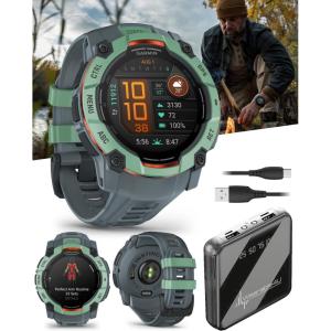 imageWearable4U Garmin Instinct 3 50 mm AMOLED Display Rugged Outdoor GPS Smartwatch MetalReinforced Bezel Builtin Flashlight Up to 18 Days of Battery Life Neotropic with Twilight Band Bundle