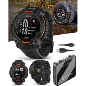 imageWearable4U Garmin Instinct 3 Solar 45 mm Rugged Outdoor GPS Smartwatch MetalReinforced Bezel Builtin Flashlight Up to 28 Days of Battery Life Black with Black Band Bundle