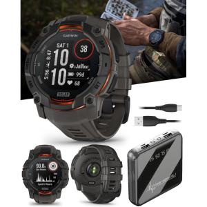 imageWearable4U Garmin Instinct 3 Solar 50 mm Rugged Outdoor GPS Smartwatch Builtin Flashlight Up to 40 Days of Battery Life Black with Charcoal Band Bundle