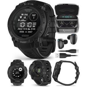 imageWearable4U Garmin Instinct 3 Tactical Edition Solar Charging Display 45mm Rugged Outdoor GPS Smartwatch Applied Ballistics Support LED Flashlight MultiBand GPS White Earbuds BundleSOLAR  45 mm