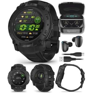 imageWearable4U Garmin Instinct 3 Tactical Edition Solar Charging Display 45mm Rugged Outdoor GPS Smartwatch Applied Ballistics Support LED Flashlight MultiBand GPS White Earbuds BundleAMOLED  50 mm
