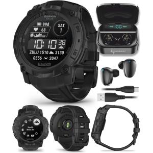 imageWearable4U Garmin Instinct 3 Tactical Edition Solar Charging Display 45mm Rugged Outdoor GPS Smartwatch Applied Ballistics Support LED Flashlight MultiBand GPS White Earbuds BundleSOLAR  50 mm