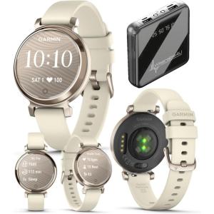 imageWearable4U Garmin Lily 2 Active Lunar Gold with Bone Silicone Band Small and Stylish Smartwatch Builtin GPS Hidden Display Patterned Lens Up to 9 Days Battery Life Black Earbuds BundleLily 2 Power Bank