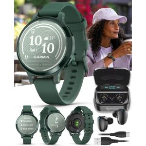 imageWearable4U Garmin Lily 2 Active Lunar Gold with Bone Silicone Band Small and Stylish Smartwatch Builtin GPS Hidden Display Patterned Lens Up to 9 Days Battery Life Black Earbuds BundleLily 2 Active Black EarBuds