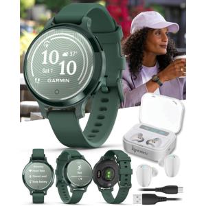 imageWearable4U Garmin Lily 2 Active Lunar Gold with Bone Silicone Band Small and Stylish Smartwatch Builtin GPS Hidden Display Patterned Lens Up to 9 Days Battery Life Black Earbuds BundleLily 2 Active White EarBuds