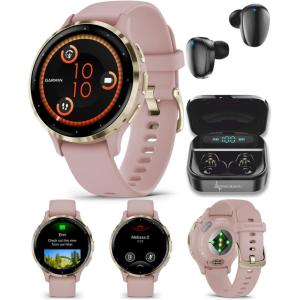 imageWearable4U Garmin Venu 3S GPS Smartwatch AMOLED Display 41 mm Watch Advanced Health and Fitness Features Up to 10 Days of Battery Wheelchair Mode Sleep Coach Sage Gray Black Earbuds BundleSoft GoldDust Rose Black EarBuds