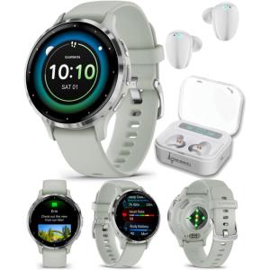 imageWearable4U Garmin Venu 3S GPS Smartwatch AMOLED Display 41 mm Watch Advanced Health and Fitness Features Up to 10 Days of Battery Wheelchair Mode Sleep Coach Sage Gray Black Earbuds BundleSilverSage Gray White EarBuds