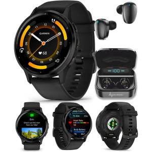 imageWearable4U Garmin Venu 3S GPS Smartwatch AMOLED Display 41 mm Watch Advanced Health and Fitness Features Up to 10 Days of Battery Wheelchair Mode Sleep Coach Sage Gray Black Earbuds BundleSlateBlack Black EarBuds