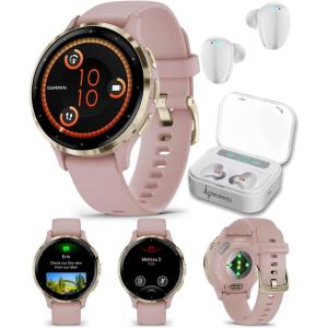 imageWearable4U Garmin Venu 3S GPS Smartwatch AMOLED Display 41 mm Watch Advanced Health and Fitness Features Up to 10 Days of Battery Wheelchair Mode Sleep Coach Sage Gray Black Earbuds BundleSoft GoldDust Rose White EarBuds